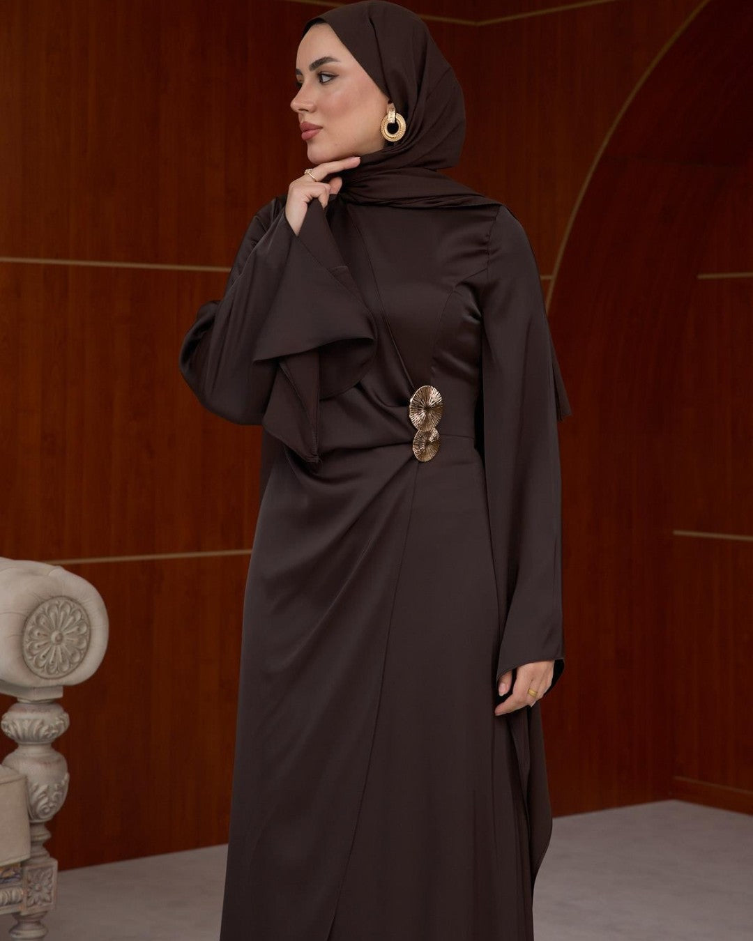 Draped Satin Evening Maxi Dress