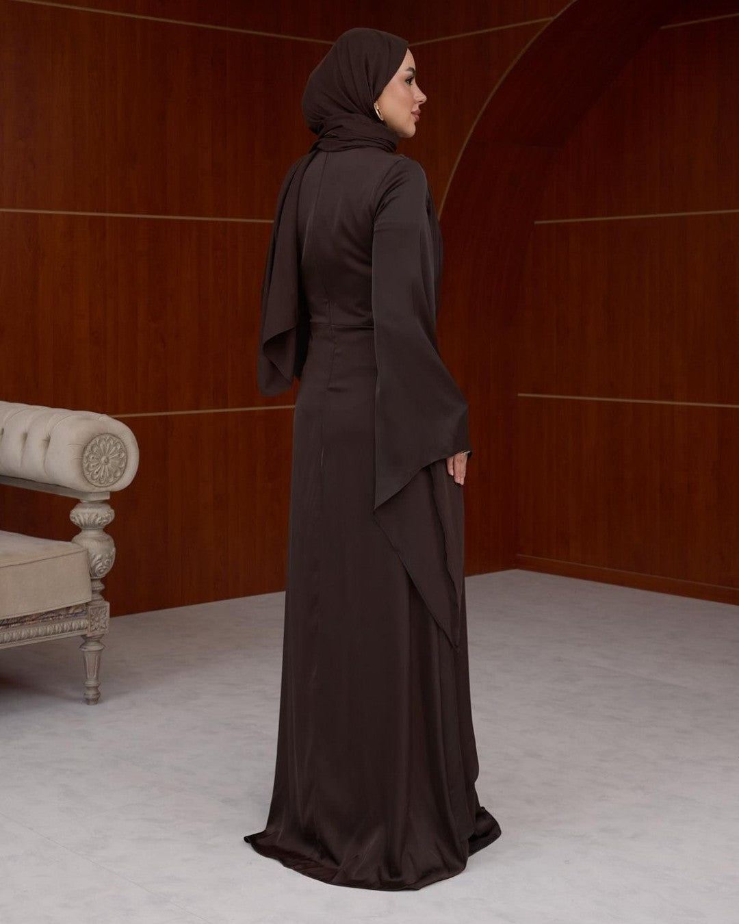 Draped Satin Evening Maxi Dress