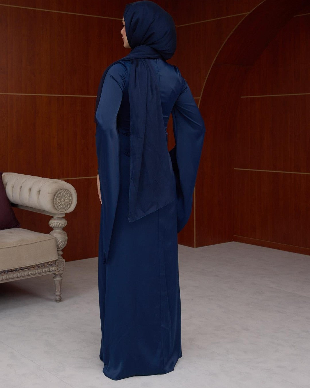 Draped Satin Evening Maxi Dress