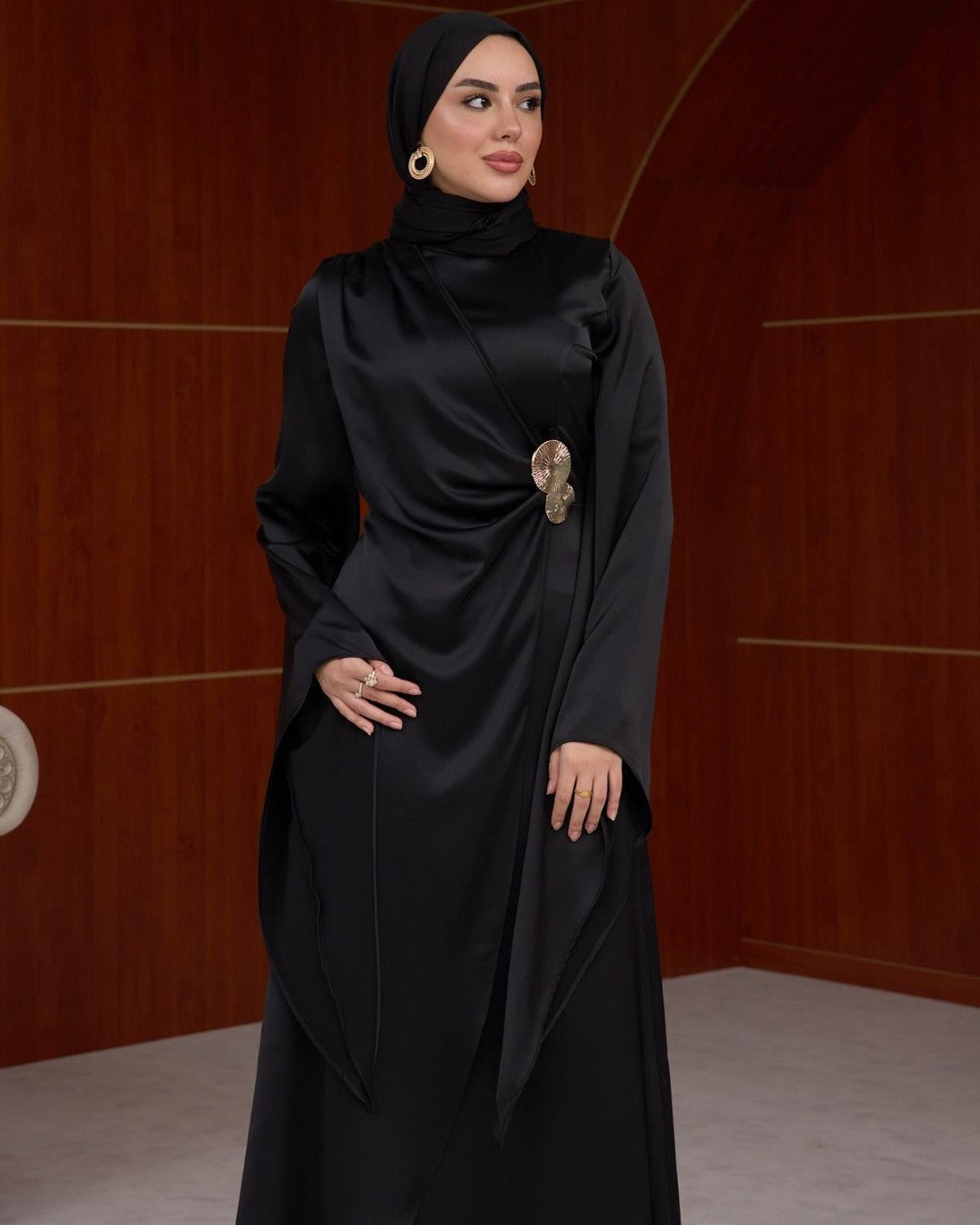 Draped Satin Evening Maxi Dress