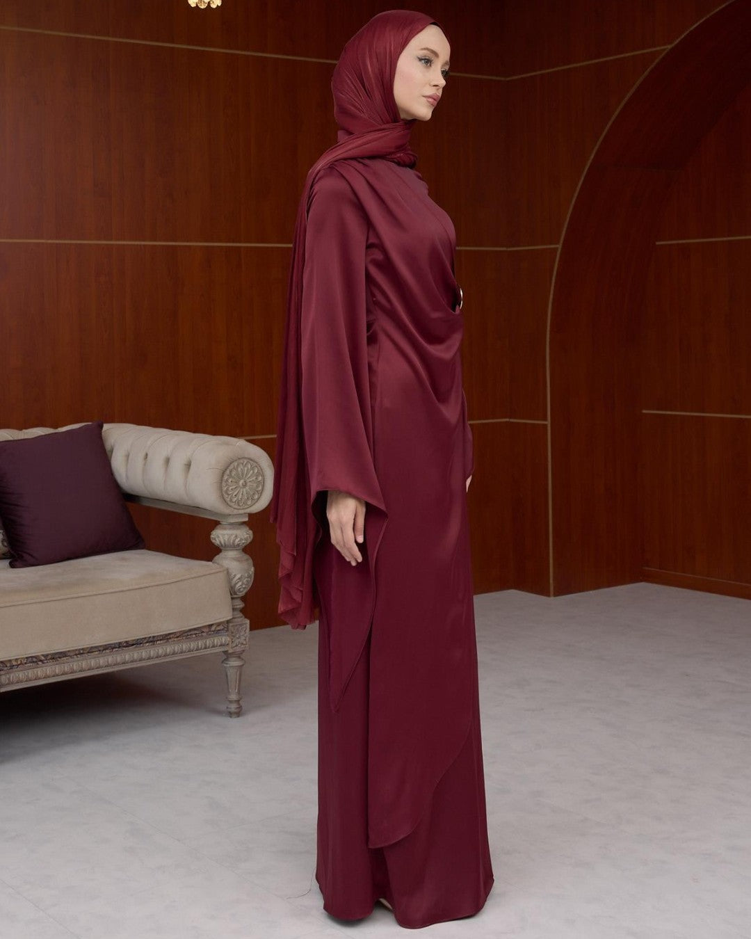 Draped Satin Evening Maxi Dress
