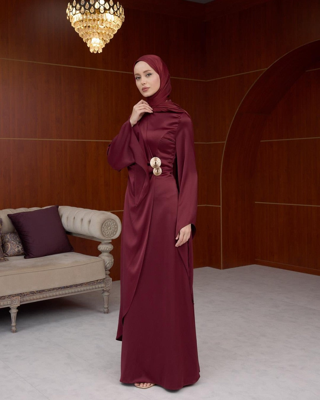 Draped Satin Evening Maxi Dress