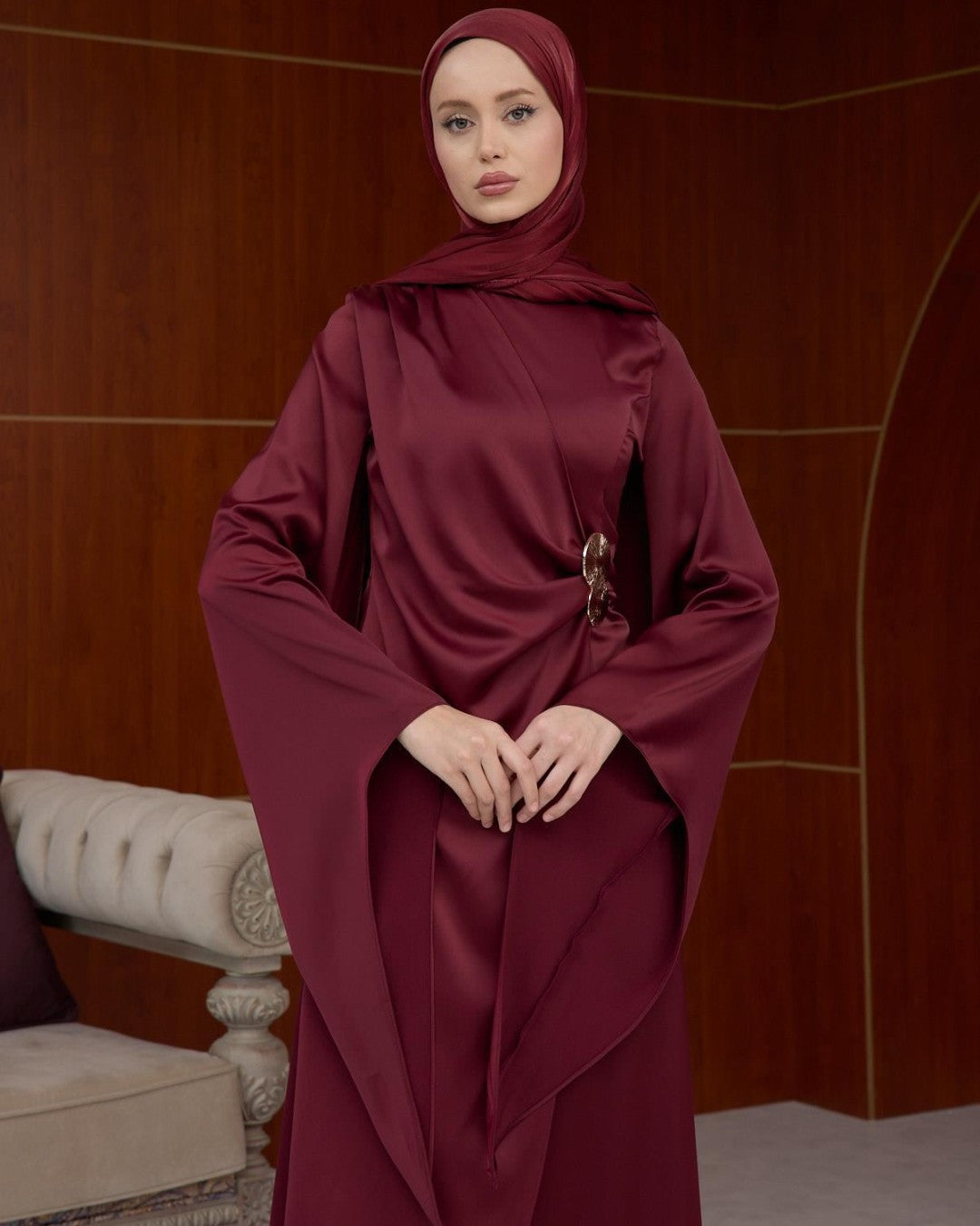 Draped Satin Evening Maxi Dress