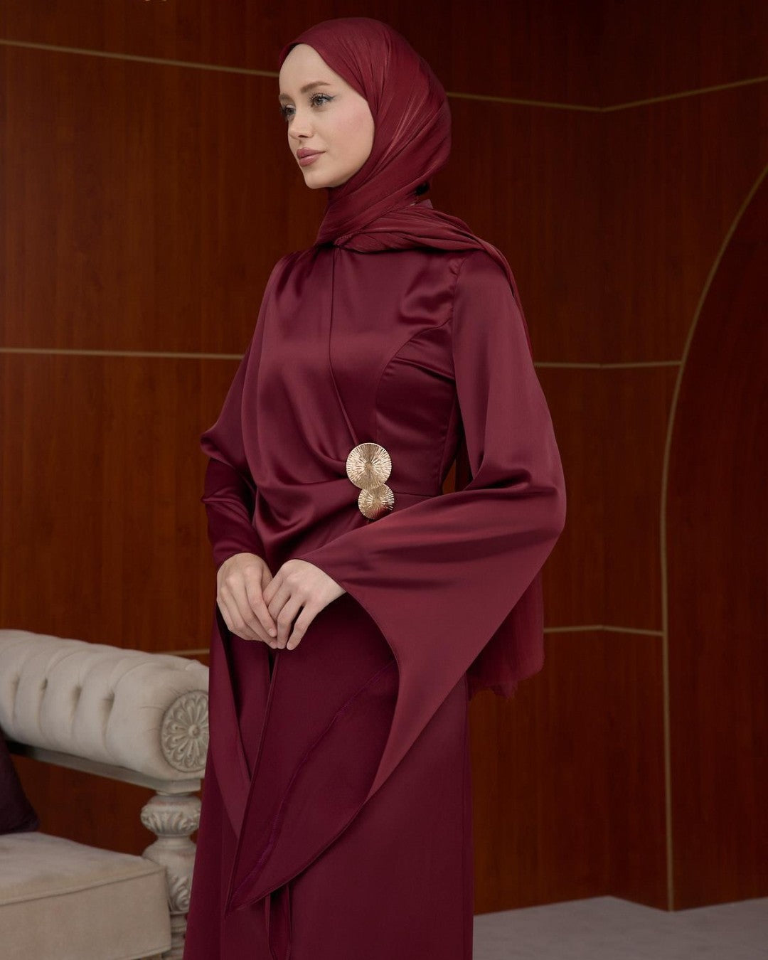 Draped Satin Evening Maxi Dress