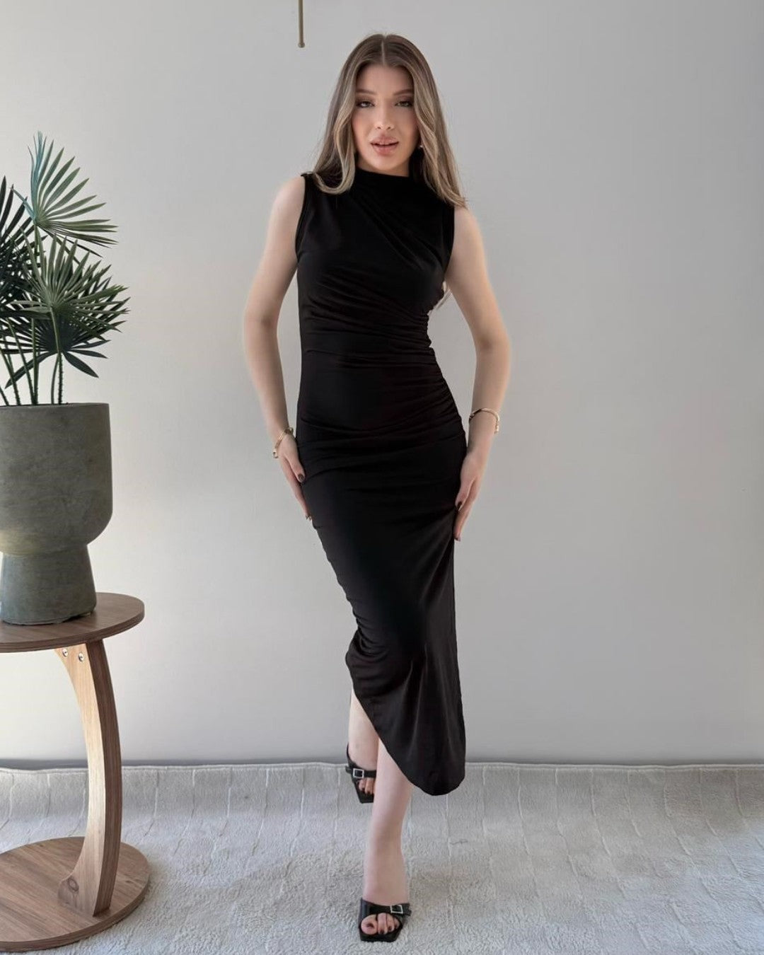 Draped Silhouette Midi Dress