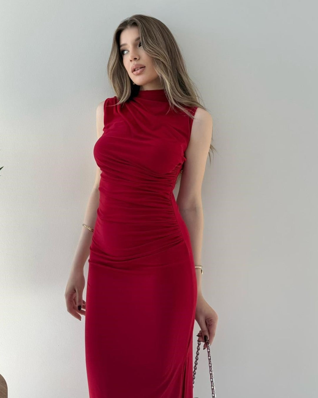 Draped Silhouette Midi Dress