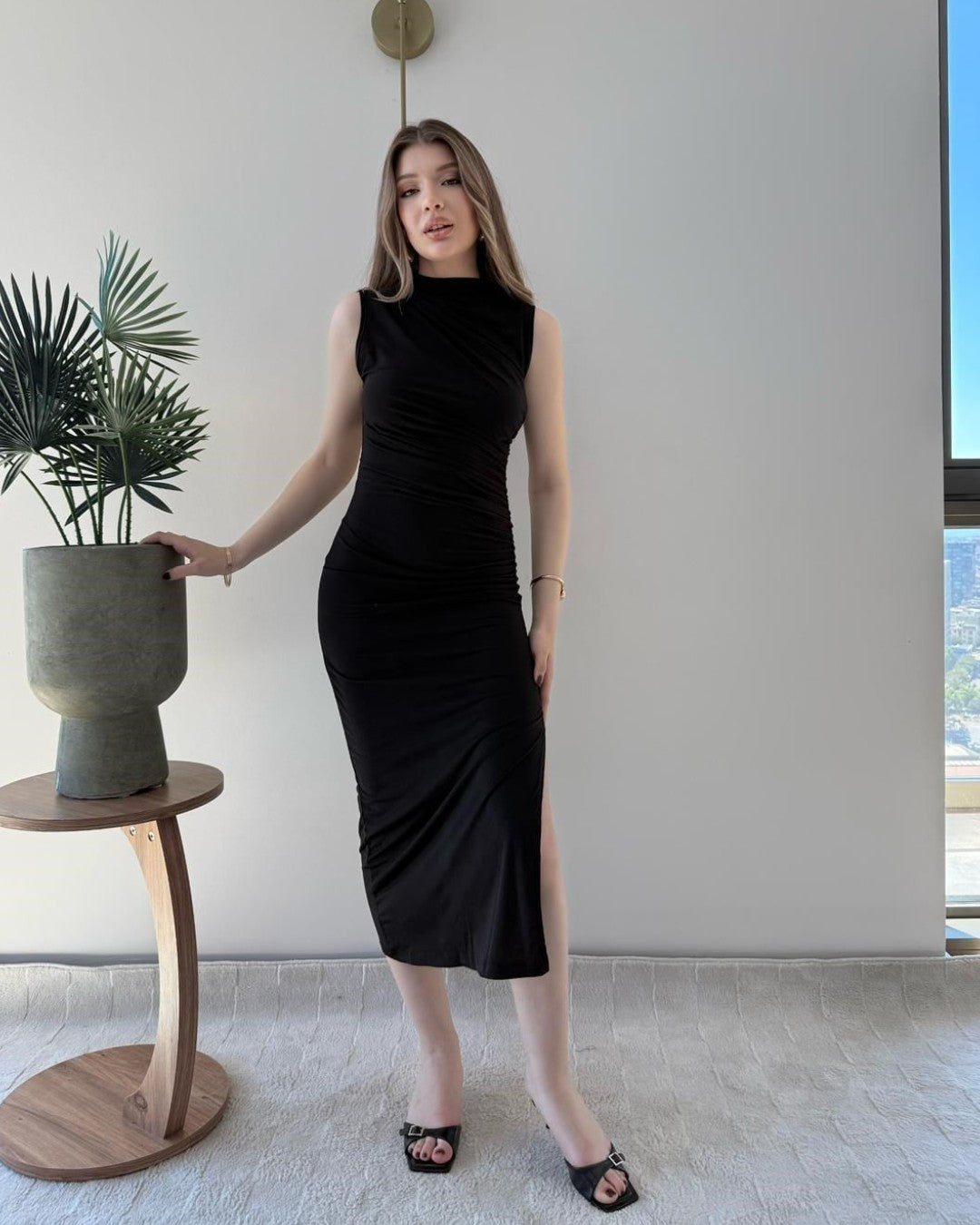 Draped Silhouette Midi Dress