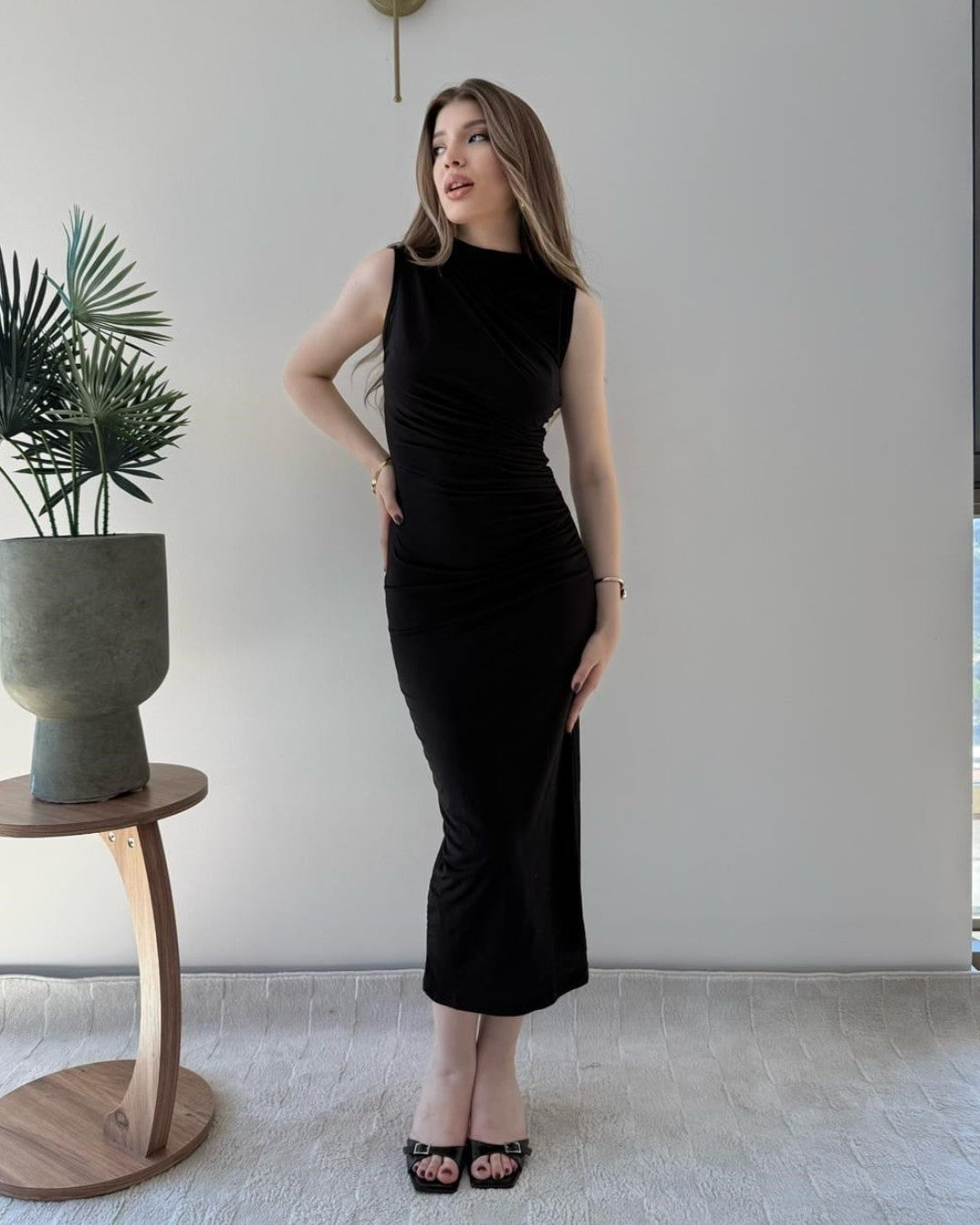 Draped Silhouette Midi Dress