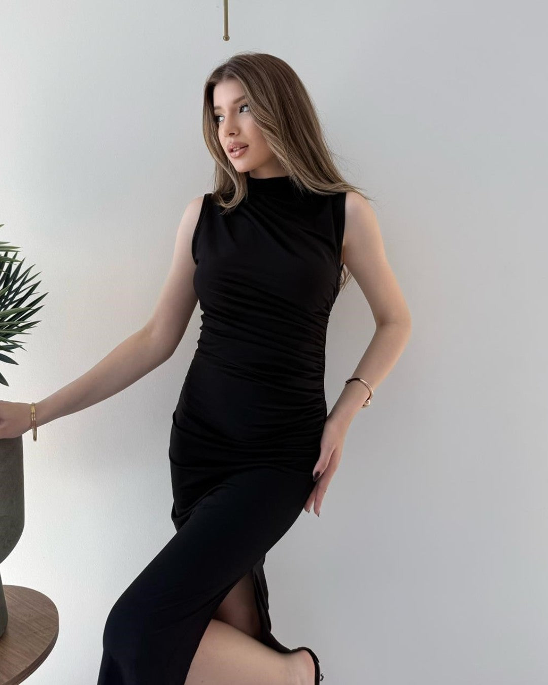 Draped Silhouette Midi Dress