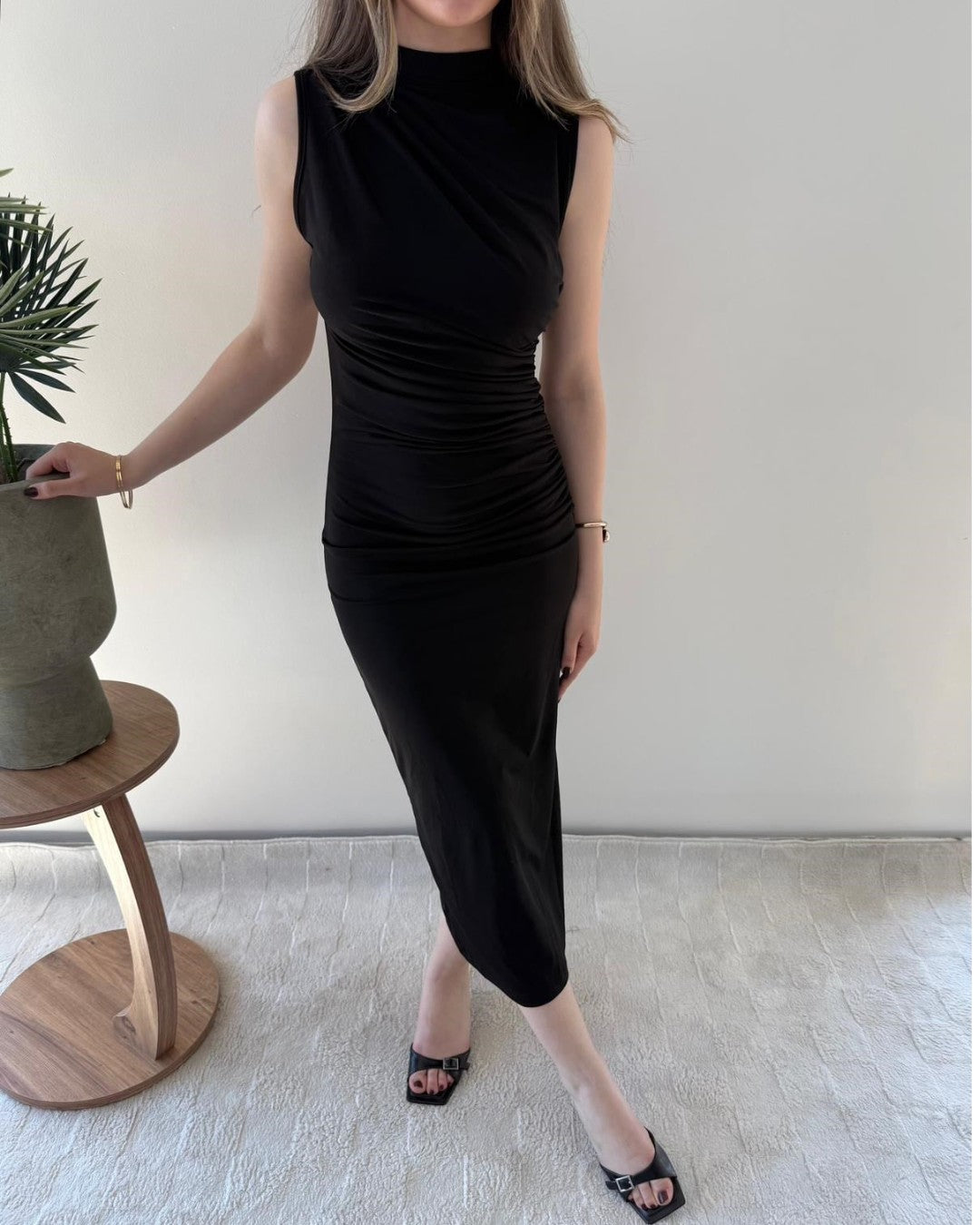 Draped Silhouette Midi Dress