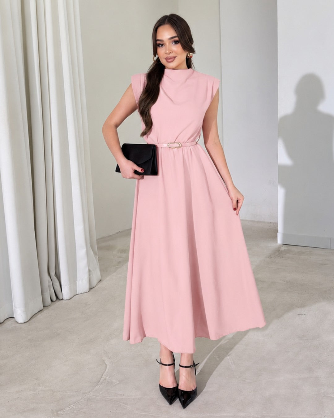 Elara Belted Midi Dress