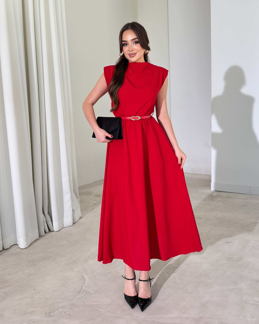 Elara Belted Midi Dress