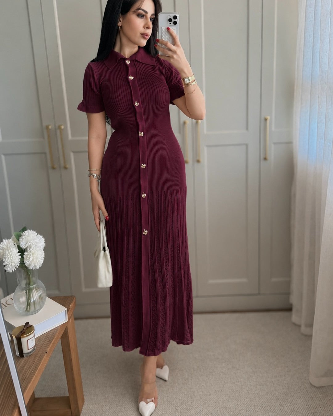 Elegant Buttoned Knit Dress