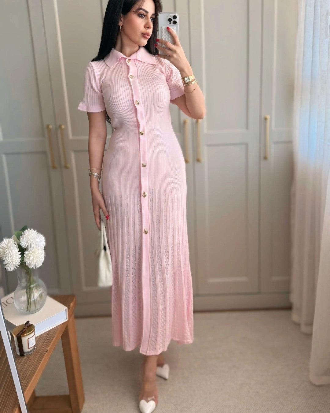 Elegant Buttoned Knit Dress