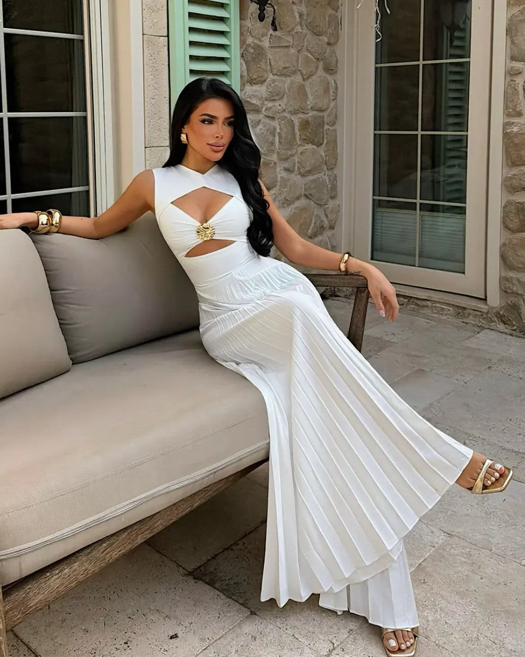 Elegant Cut-Out Pleated Jumpsuit