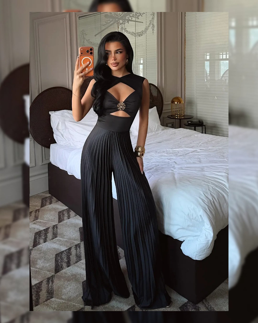 Elegant Cut-Out Pleated Jumpsuit