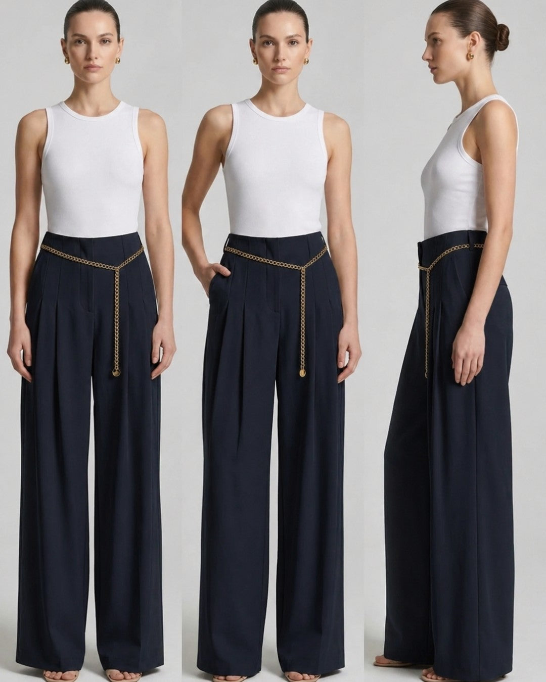 Elegnant Chain Detail Trousers + Belt