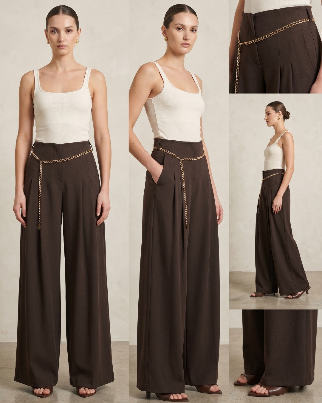 Elegnant Chain Detail Trousers + Belt