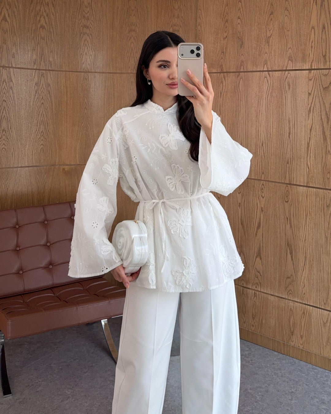 Embroidered Belted Top