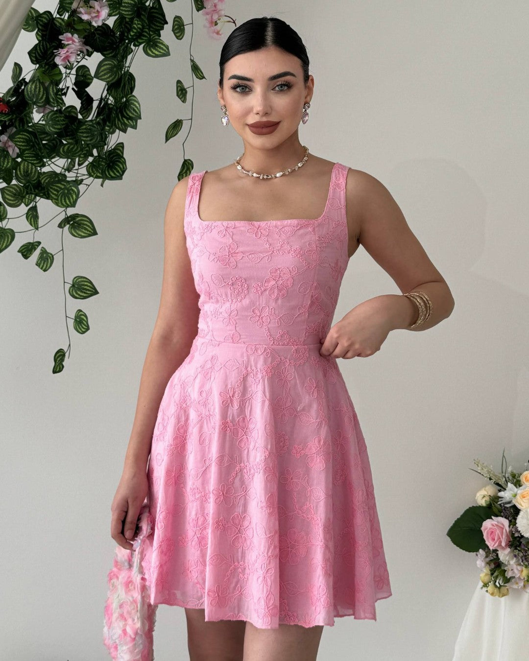 Embroidered Floral Mini Dress