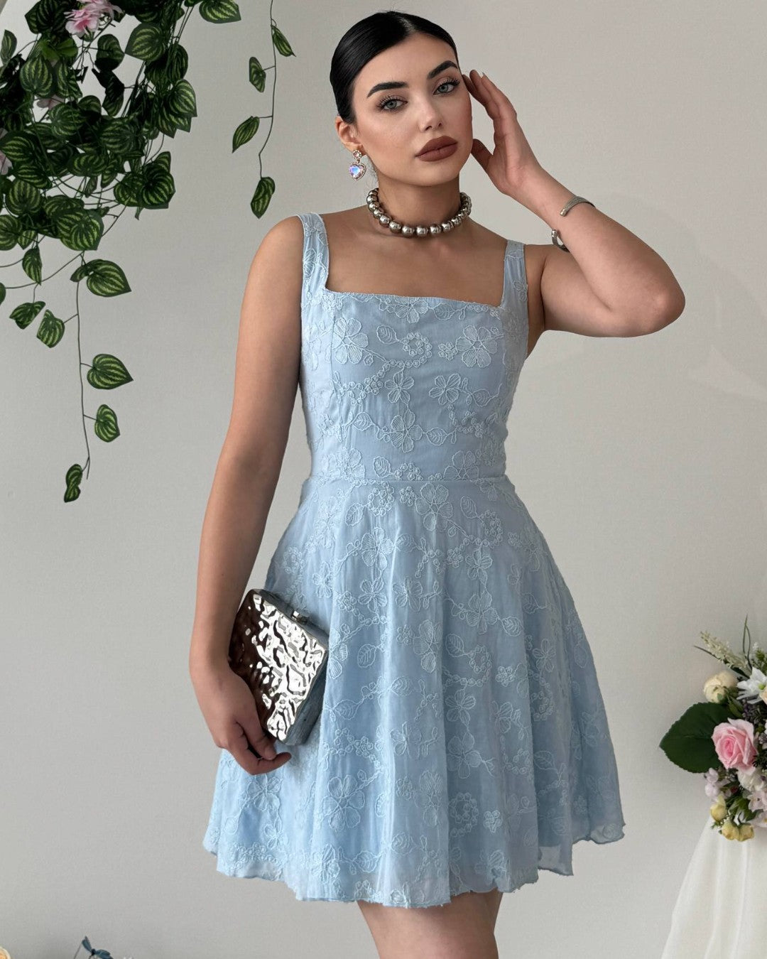 Embroidered Floral Mini Dress