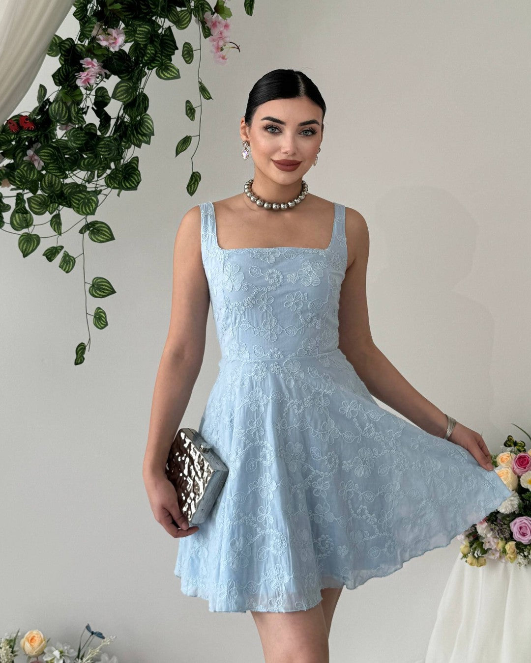 Embroidered Floral Mini Dress