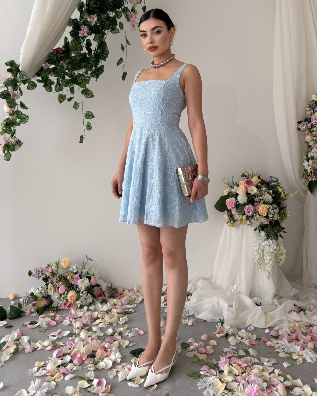 Embroidered Floral Mini Dress