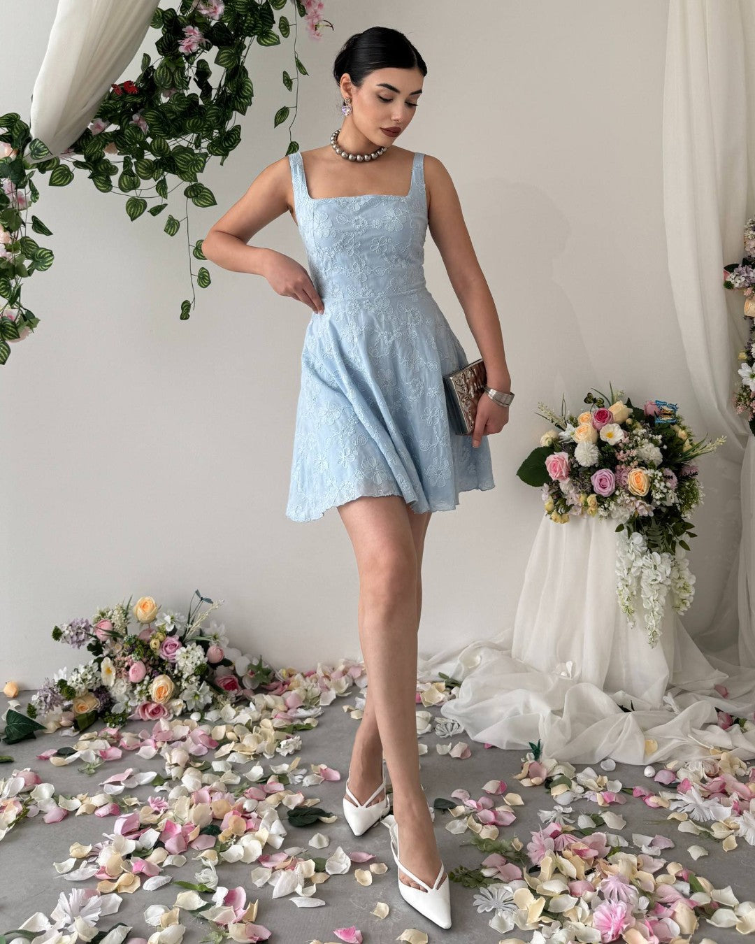 Embroidered Floral Mini Dress