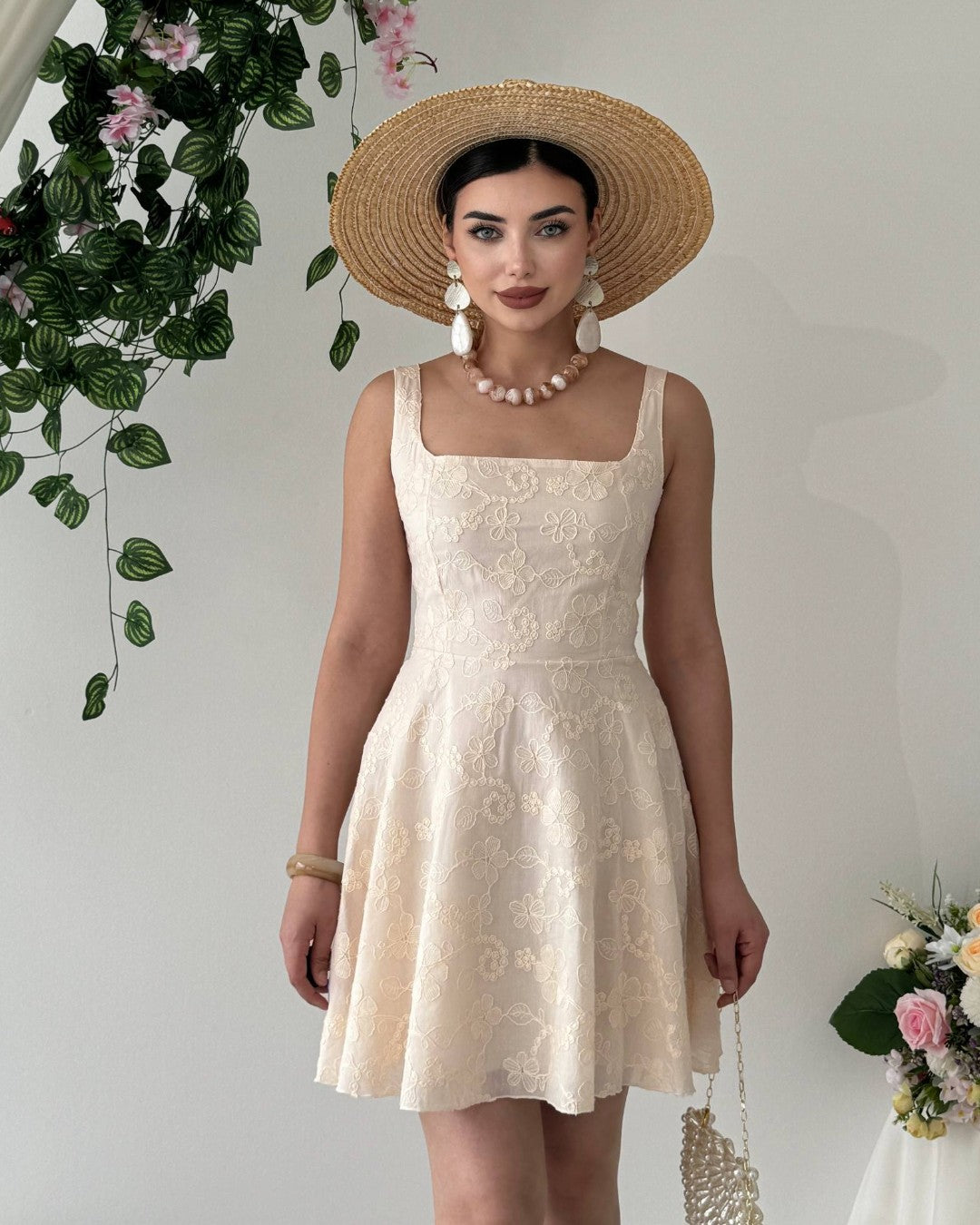 Embroidered Floral Mini Dress