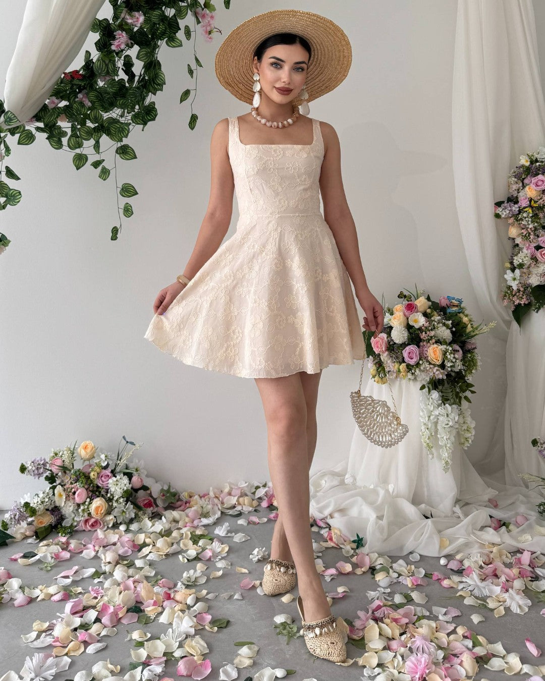 Embroidered Floral Mini Dress