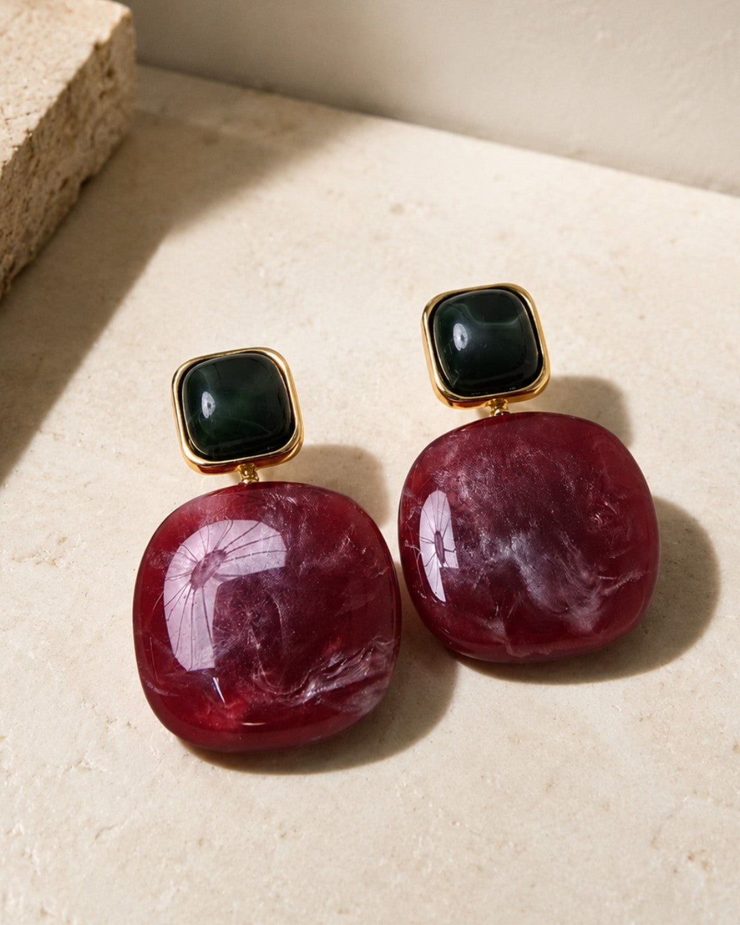 Emerald Amber Statement Earrings