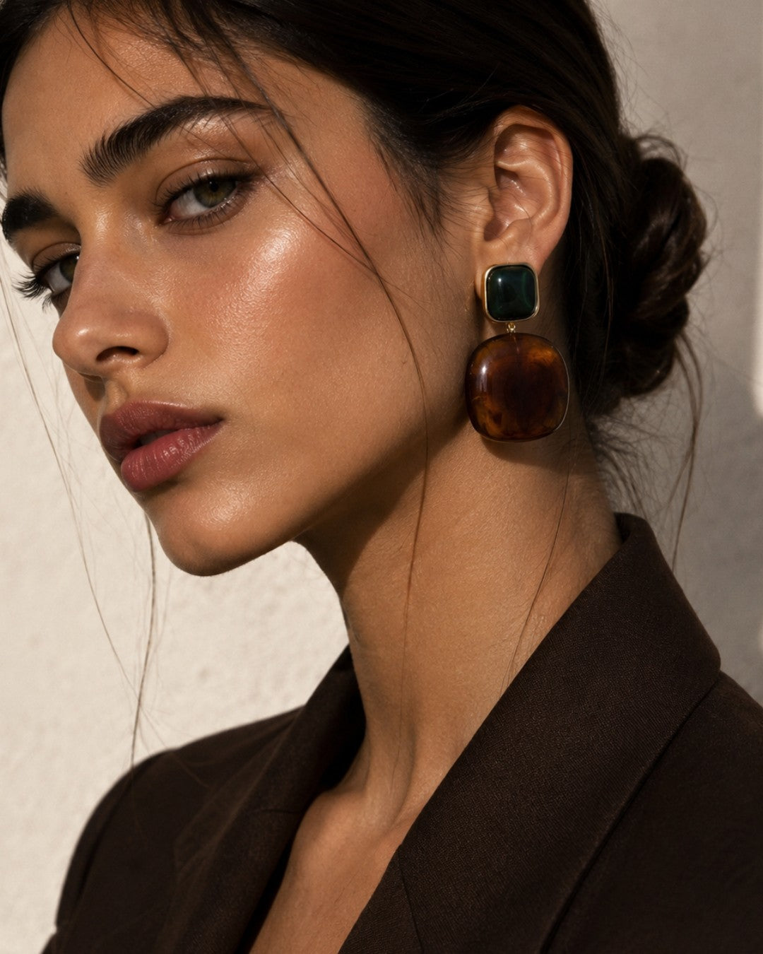 Emerald Amber Statement Earrings
