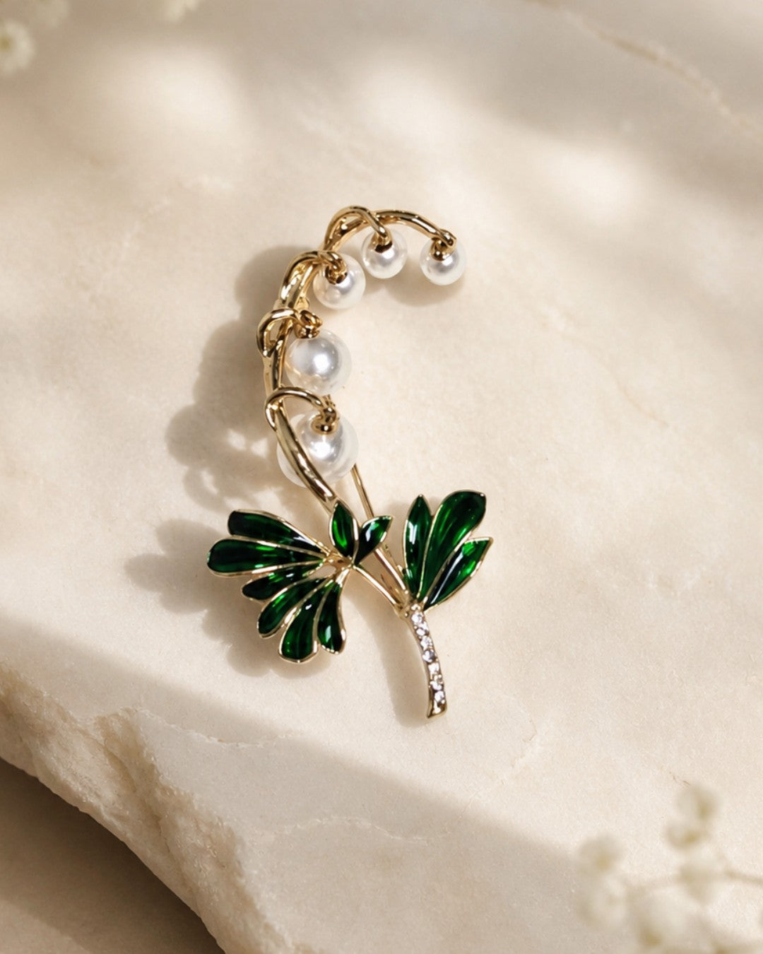Emerald Pearl Brooch