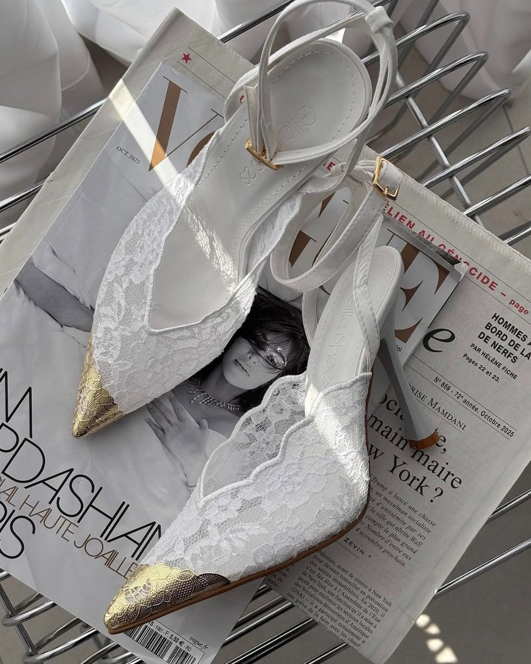 Faiz Inspired Lace Pumps With Metal Detail