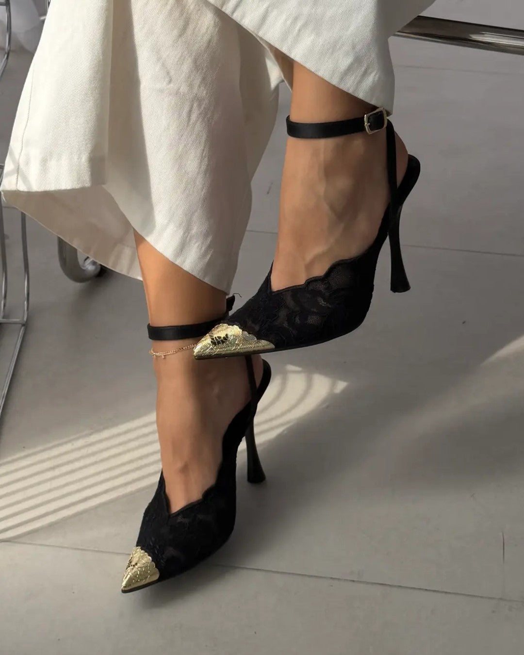 Faiz Inspired Lace Pumps With Metal Detail