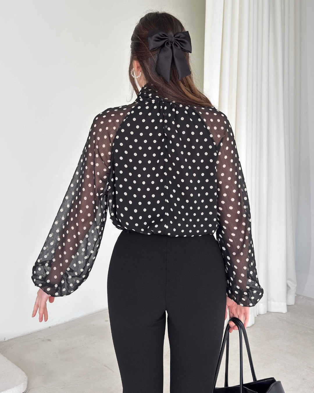 Feminine Bow Detail Polka Top