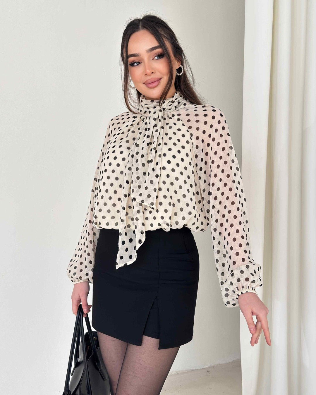 Feminine Bow Detail Polka Top