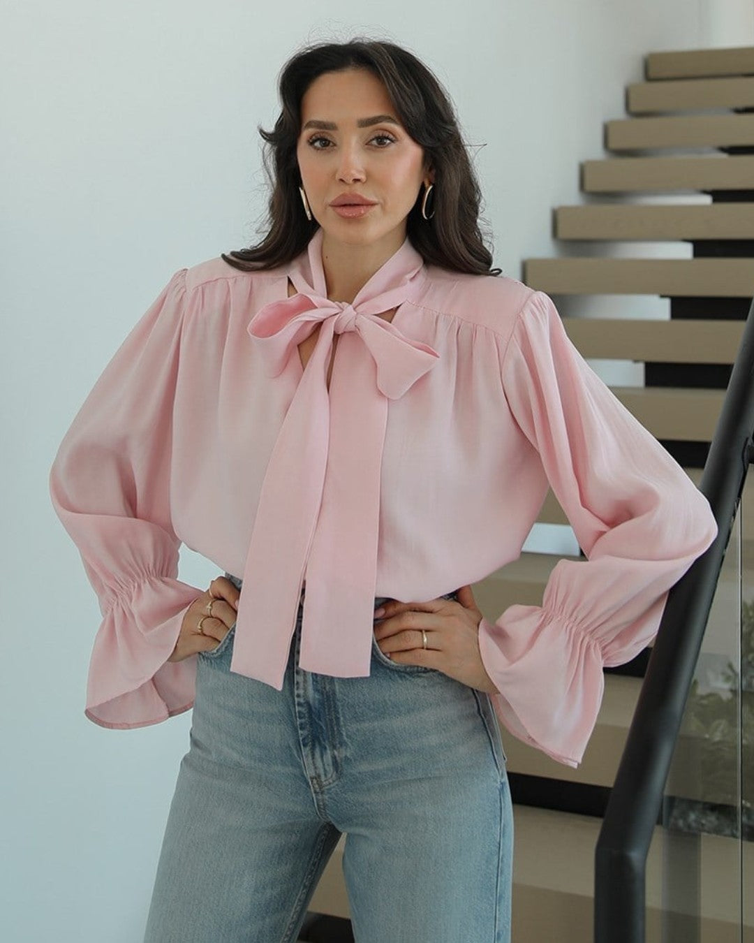Feminine Bow Tie Blouse
