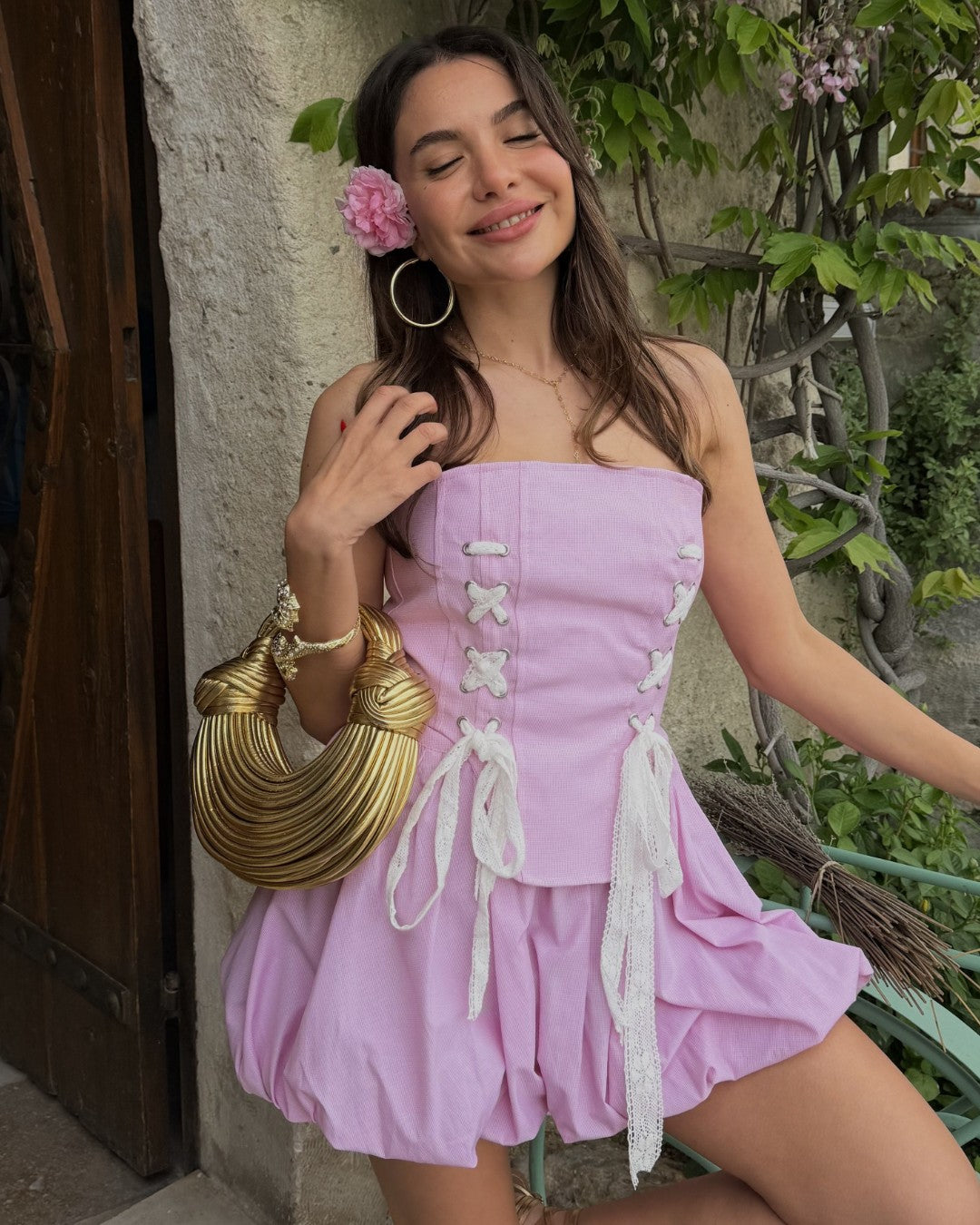 Feminine Pink Corset Set