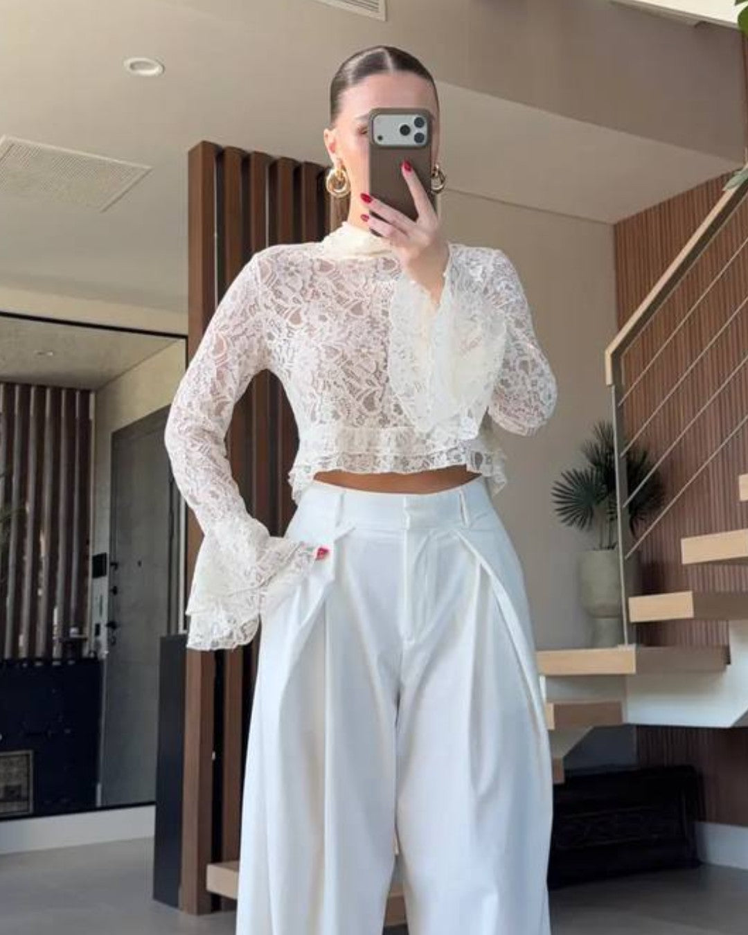 Feminine Sheer Lace Top
