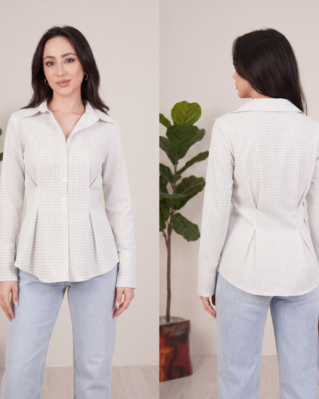 Fitted Waist Check Shirt