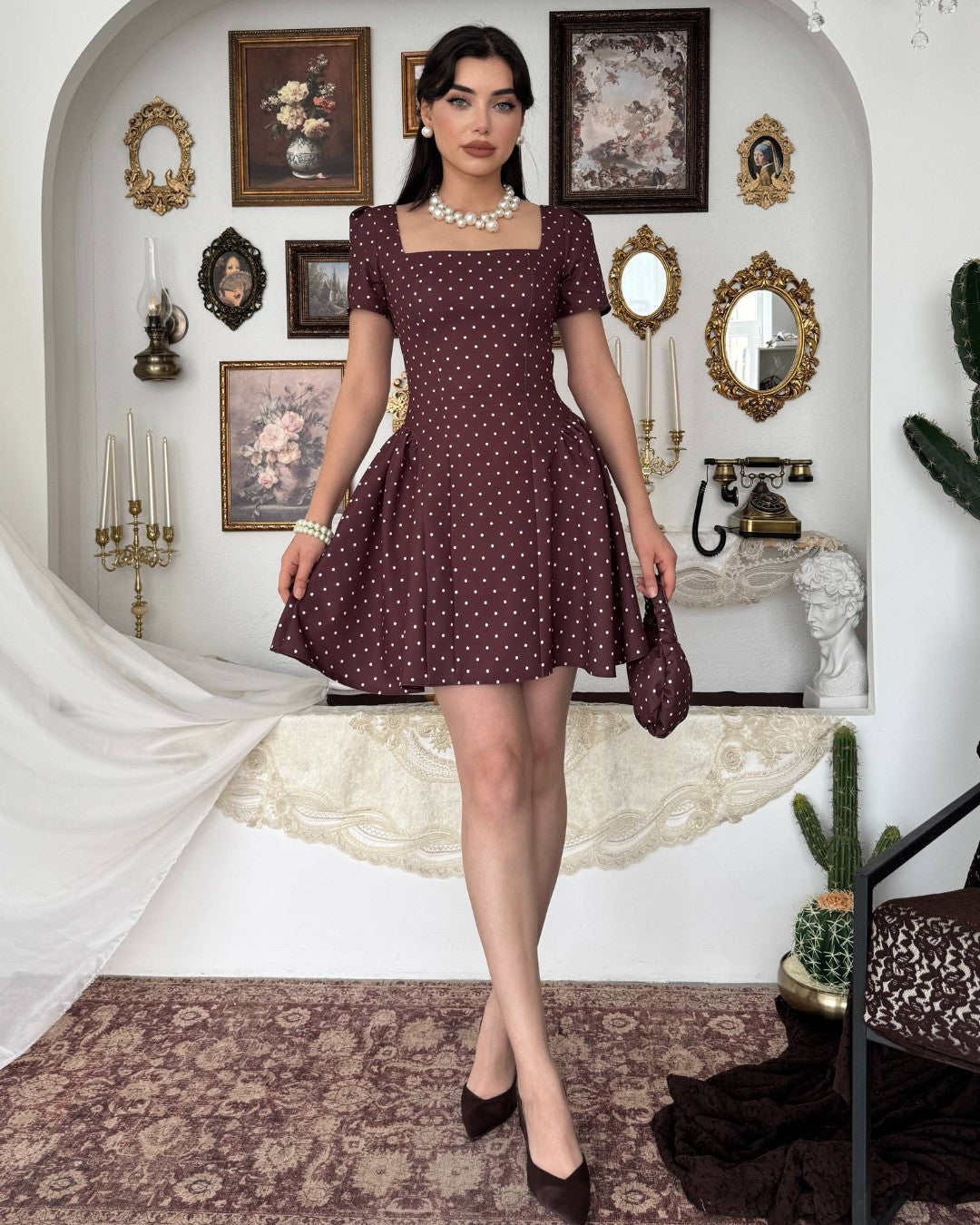 Flared Waist Polka Mini