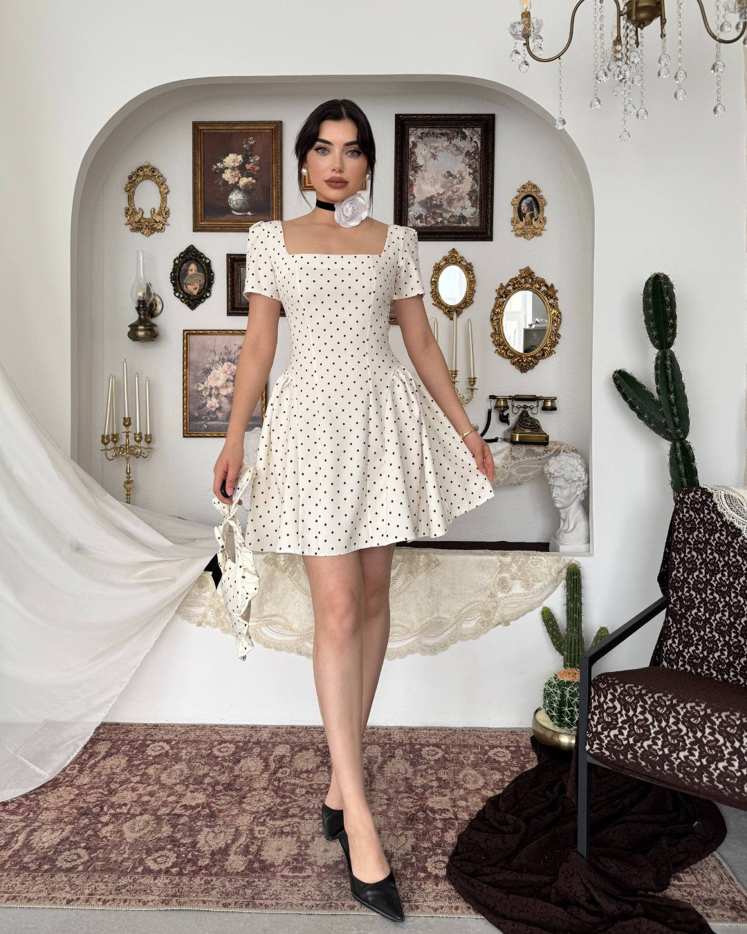 Flared Waist Polka Mini