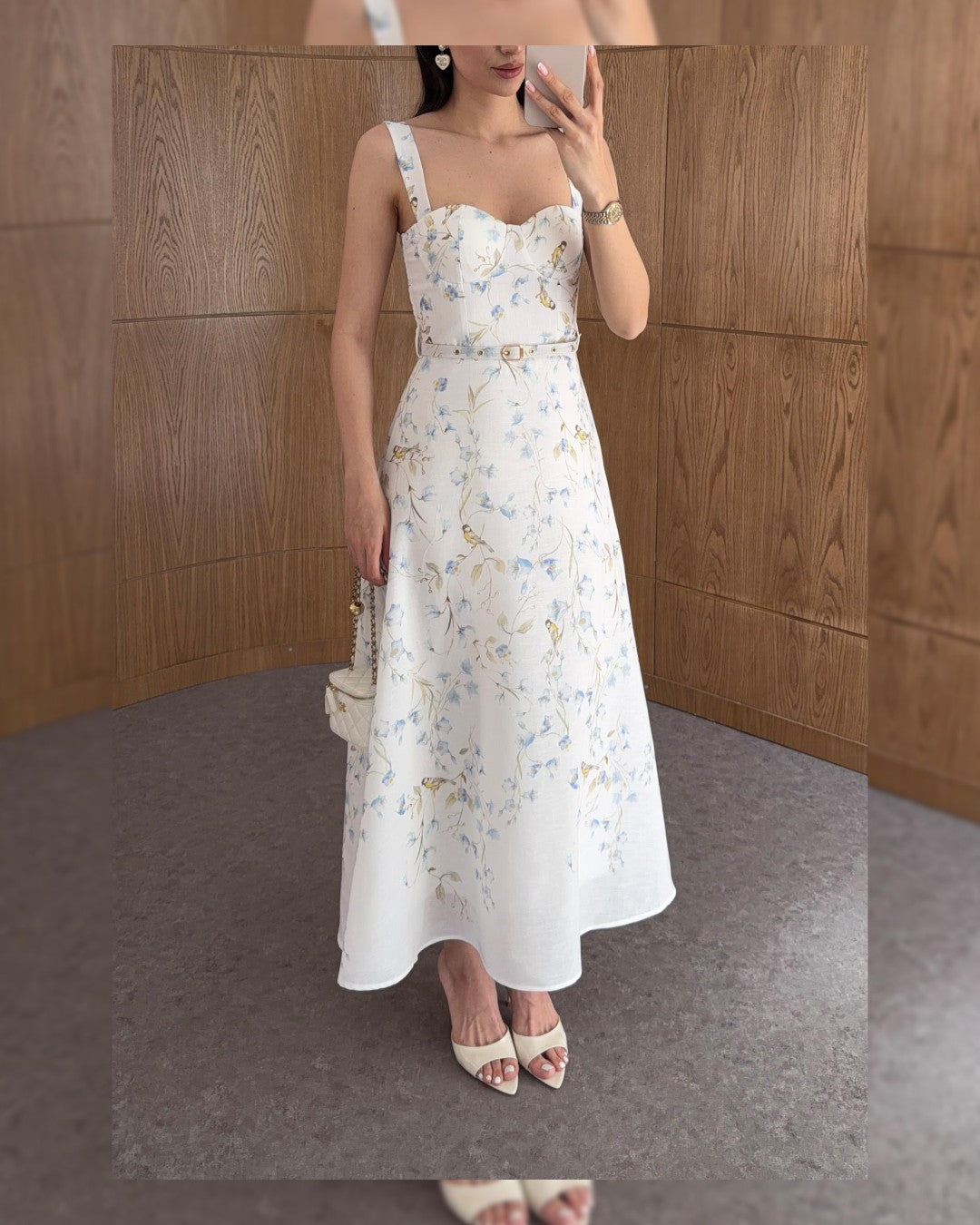 Floral Waist-Detail Midi Dress