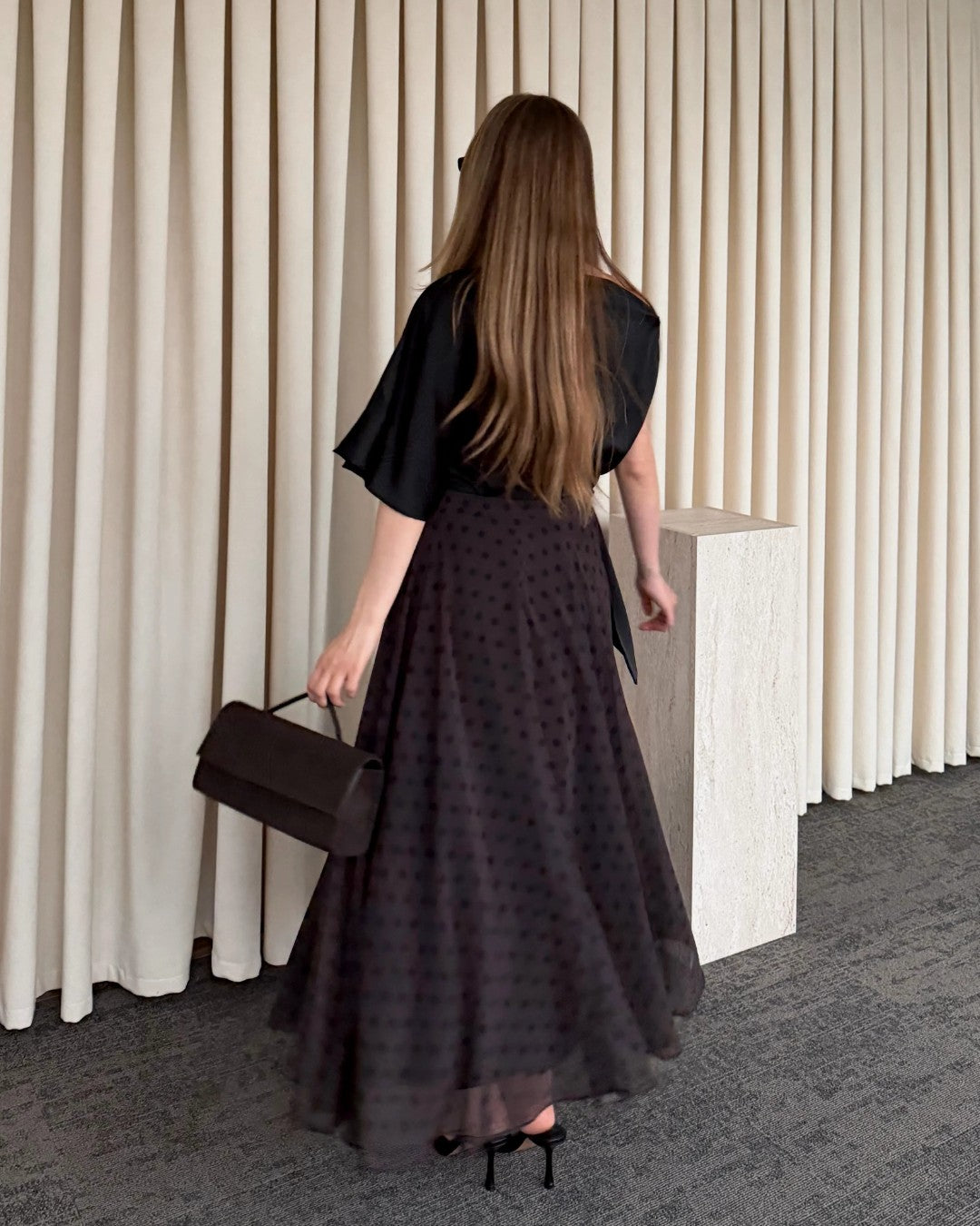 Flowing Polka Midi Skirt