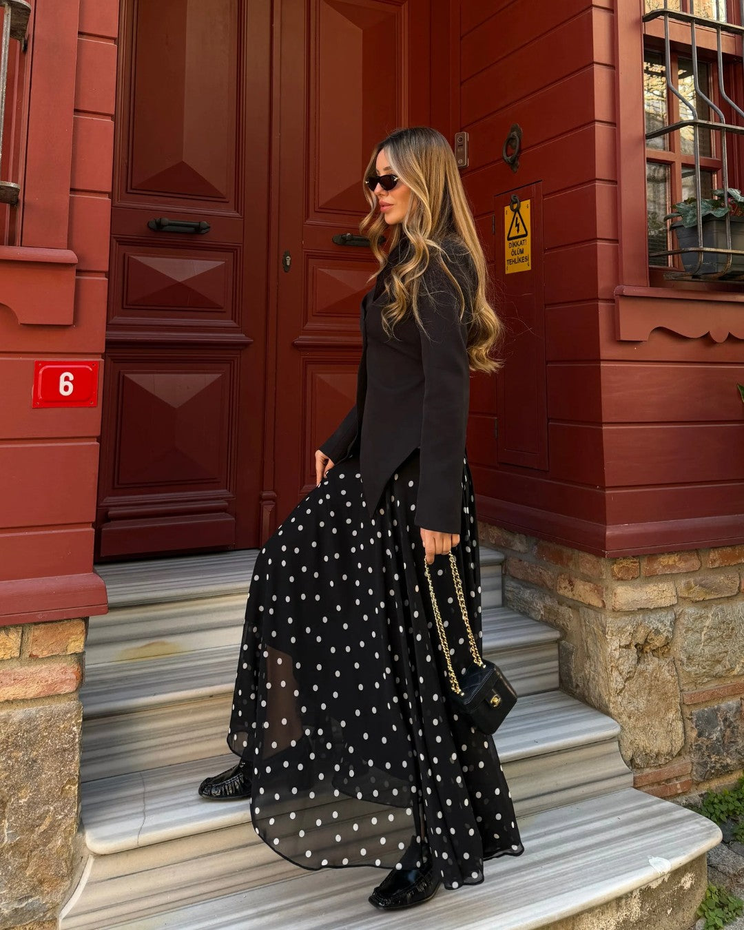 Flowing Polka Midi Skirt
