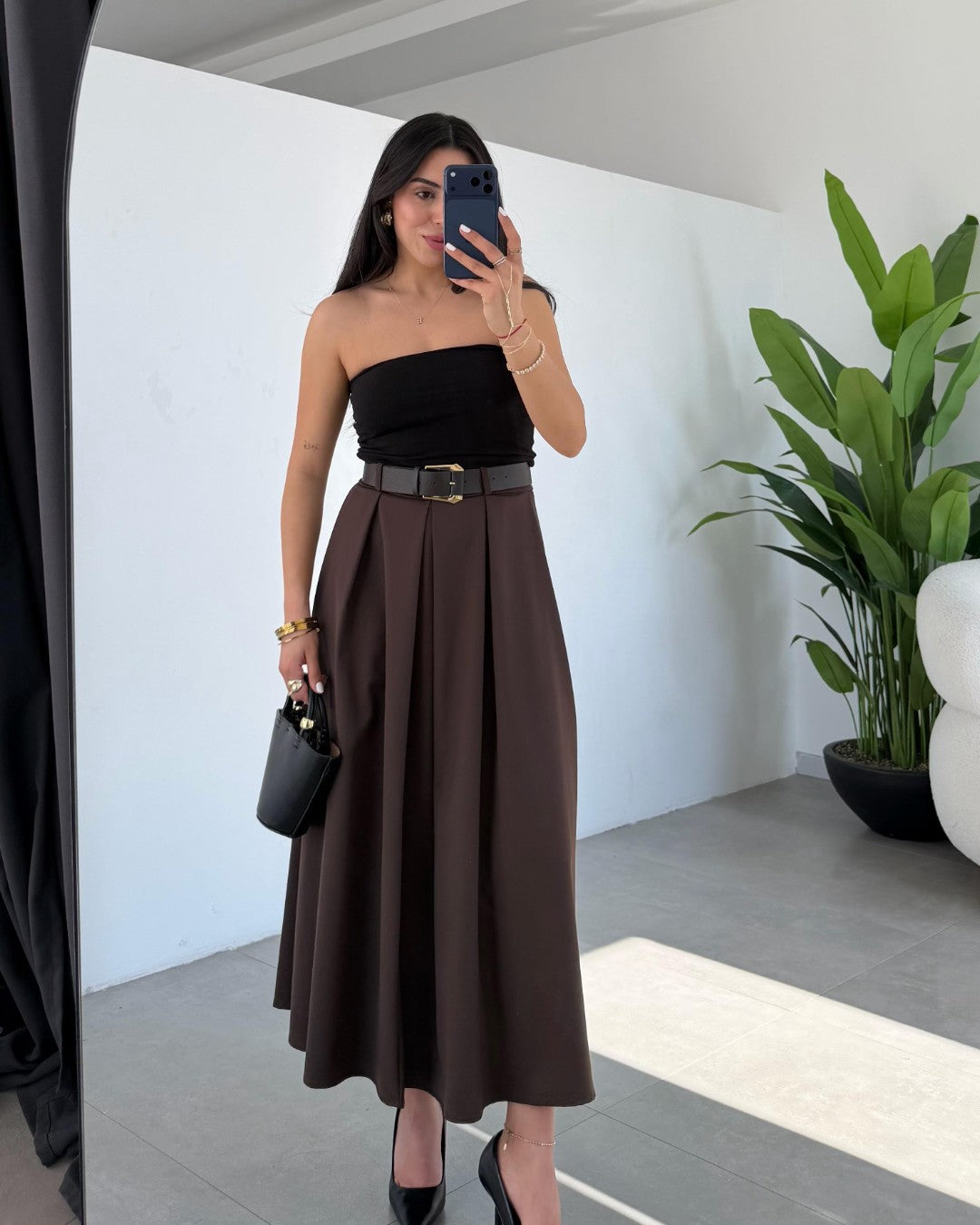 Flowy Midi Skirt + Belt