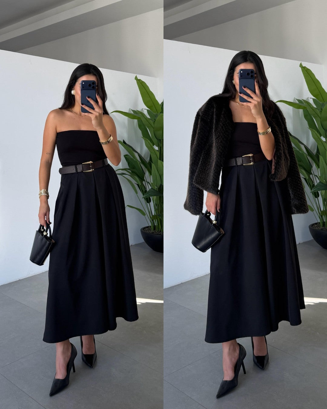 Flowy Midi Skirt + Belt