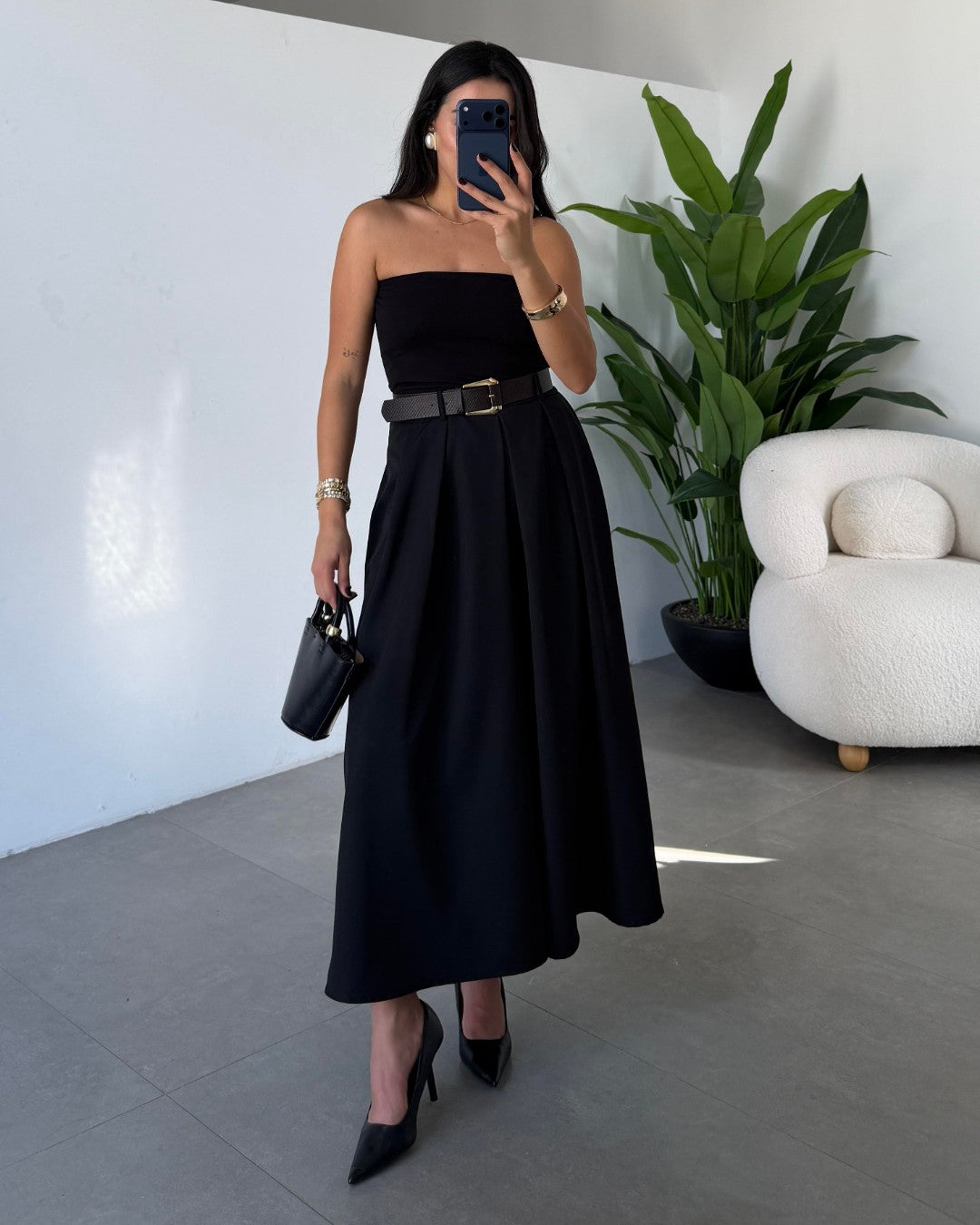 Flowy Midi Skirt + Belt
