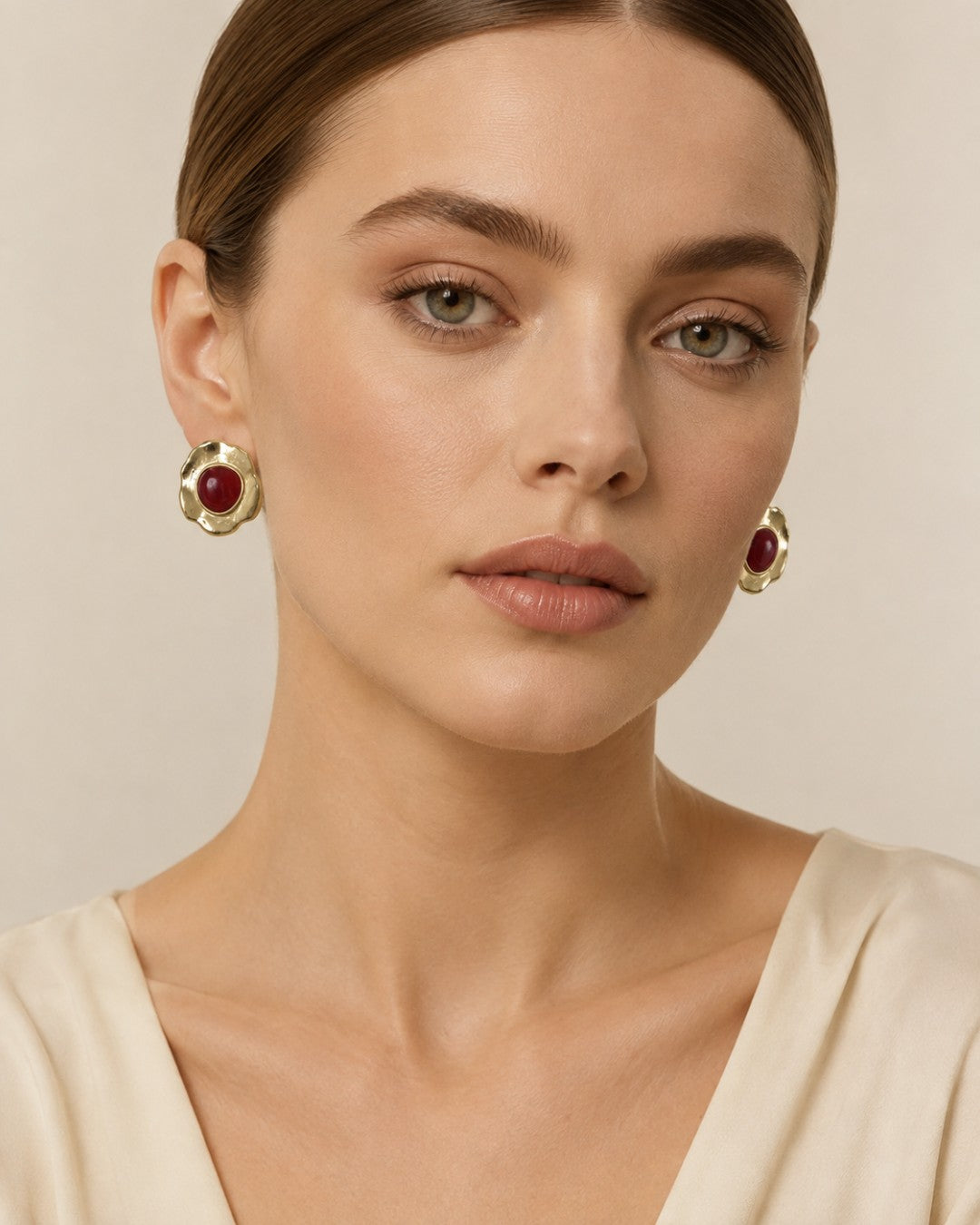 Garnet Hammered Studs